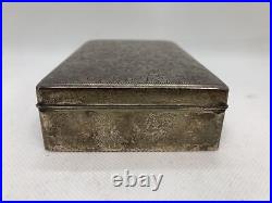 Y4453 BOX Silver accessory case Arabesque signed Japan antique vintage storage