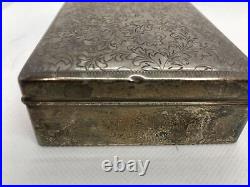 Y4453 BOX Silver accessory case Arabesque signed Japan antique vintage storage