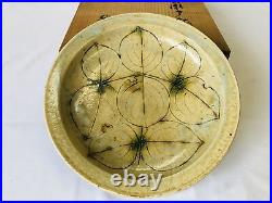 Y4813 CHAWAN Seto-ware yellow signed box Japan antique tableware bowl vintage