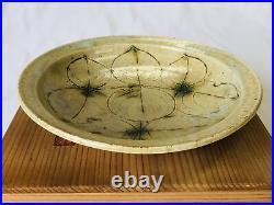 Y4813 CHAWAN Seto-ware yellow signed box Japan antique tableware bowl vintage