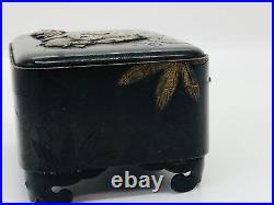 Y4859 BOX inlay small case storage monkey crab Japan antique vintage interior