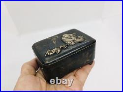 Y4859 BOX inlay small case storage monkey crab Japan antique vintage interior