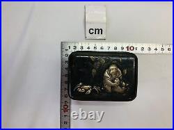 Y4859 BOX inlay small case storage monkey crab Japan antique vintage interior