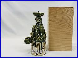 Y5208 STATUE Oribe-ware candlestick southern barbarian box Japan vintage antique