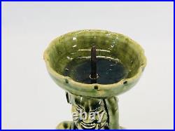 Y5208 STATUE Oribe-ware candlestick southern barbarian box Japan vintage antique