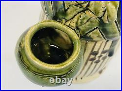 Y5208 STATUE Oribe-ware candlestick southern barbarian box Japan vintage antique