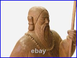 Y5270 STATUE wood carving Emperor Jimmu figure signed box Japan vintage antique