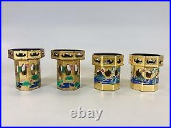 Y5451 KUGE colored lotus octagon 4 pieces Japan Buddhist antique temple vintage