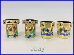 Y5451 KUGE colored lotus octagon 4 pieces Japan Buddhist antique temple vintage