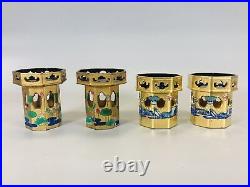 Y5451 KUGE colored lotus octagon 4 pieces Japan Buddhist antique temple vintage