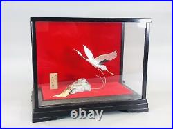 Y5516 OKIMONO Crane Turtle figure glass case Japan antique interior vintage