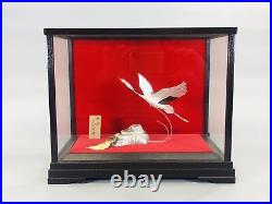 Y5516 OKIMONO Crane Turtle figure glass case Japan antique interior vintage