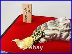 Y5516 OKIMONO Crane Turtle figure glass case Japan antique interior vintage