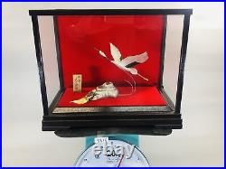 Y5516 OKIMONO Crane Turtle figure glass case Japan antique interior vintage