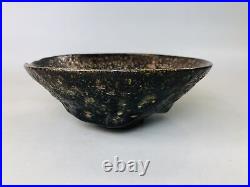 Y5926 CHAWAN Raku-ware flat signed box Japan antique tea ceremony vintage bowl