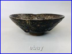 Y5926 CHAWAN Raku-ware flat signed box Japan antique tea ceremony vintage bowl