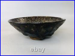 Y5926 CHAWAN Raku-ware flat signed box Japan antique tea ceremony vintage bowl