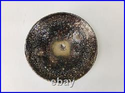 Y5926 CHAWAN Raku-ware flat signed box Japan antique tea ceremony vintage bowl