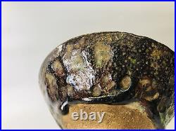 Y5926 CHAWAN Raku-ware flat signed box Japan antique tea ceremony vintage bowl