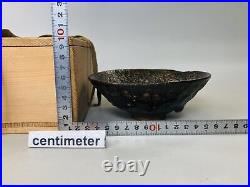 Y5926 CHAWAN Raku-ware flat signed box Japan antique tea ceremony vintage bowl