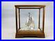 Y6111 OKIMONO Silver yacht figurine signed glass case Japan antique interior