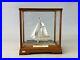 Y6301 OKIMONO Silver yacht figure signed glass case Japan antique interior decor