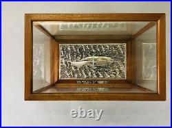 Y6301 OKIMONO Silver yacht figure signed glass case Japan antique interior decor