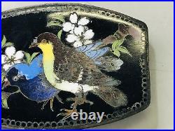 Y6339 BELT BUCKLE Cloisonne Flower Bird Japan antique fashiion accessory