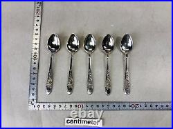 Y6807 CUTLERY Silver Spoon set of 5 signed box Japan antique vintage ktichen